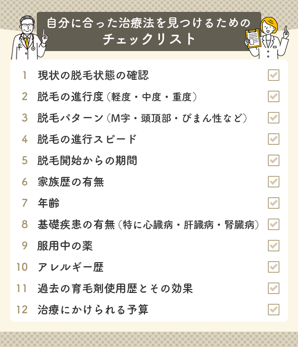 自分に合ったAGA治療法を見つけるためのチェックリスト